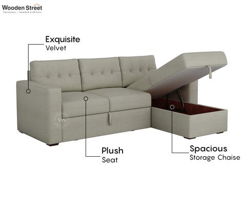 Alfonso Right Aligned Convertible Sofa Cum Bed (Cottage Ivory)