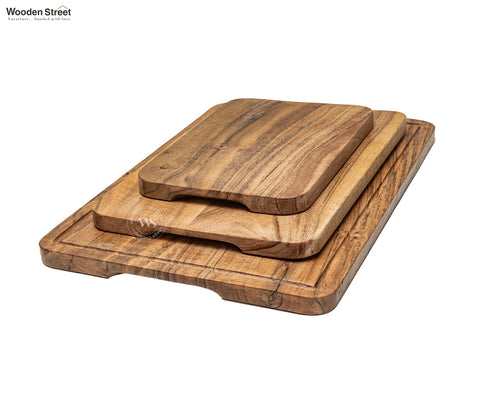 Troy Acacia Wood Handcrafted Non Slip Chopping Boards Small-Medium And Large Chopping Board For Kitchen - (Set of 3)