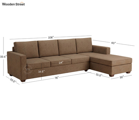 Albus L-Shape 5 Seater Right Aligned Sofa (Cotton, Sand Brown)