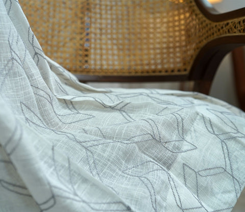 Threaded Patterned 1 Piece Sheer Curtain (Grey, 7 Feet)
