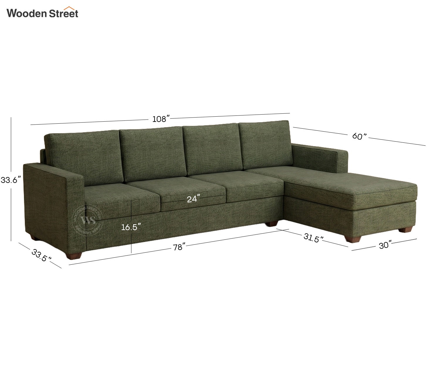 Albus L-Shape 5 Seater Right Aligned Sofa (Cotton, Sage Green)