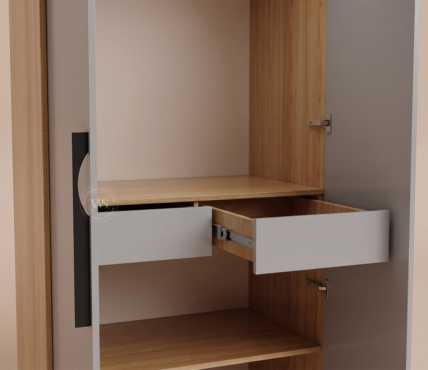 Vespera Engineered Wood Four Door Wardrobe (Gothic Grey, Classic Oak Finish)