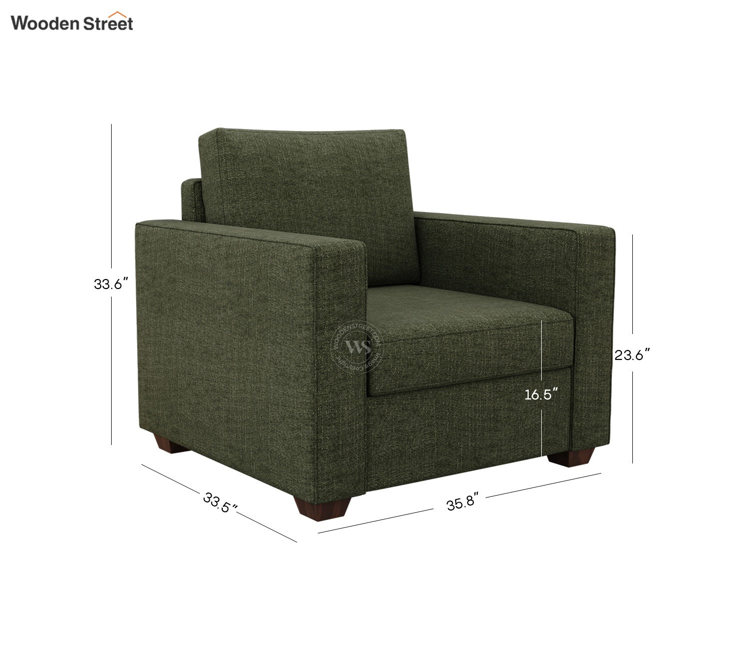 Albus One Seater Fabric Sofa (Sage Green)
