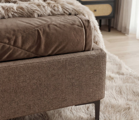 Andreas Premium Fabric Bed with Curved Headboard & Without Storage (King Size, Sand Brown)