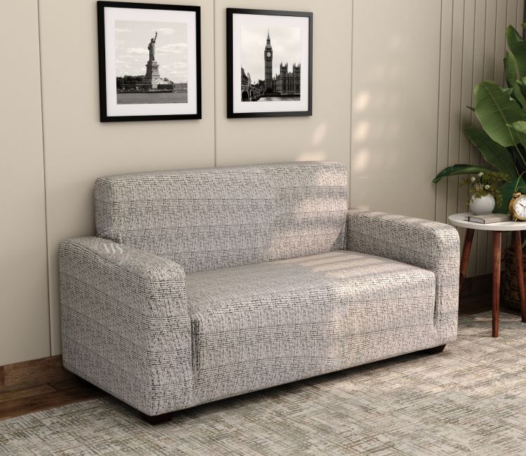 Hester Classic Textured Solid Colored Polyester Spandex 2 Seater Sofa Cover (Grey)
