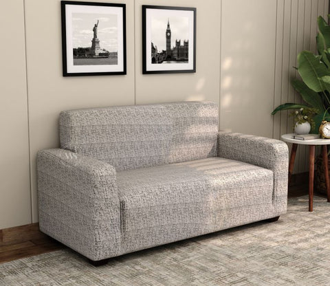 Hester Classic Textured Solid Colored Polyester Spandex 2 Seater Sofa Cover (Grey)