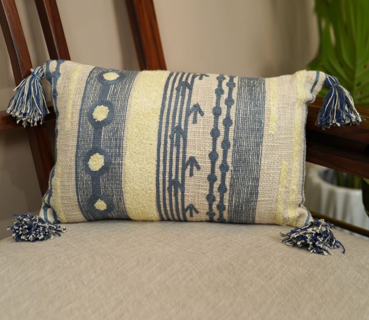 White Embroided Cushion Cover-12 x 20