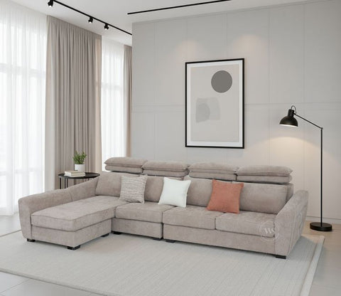 Lavencia Premium Upholstery L shape Fabric Sofa (Beige)