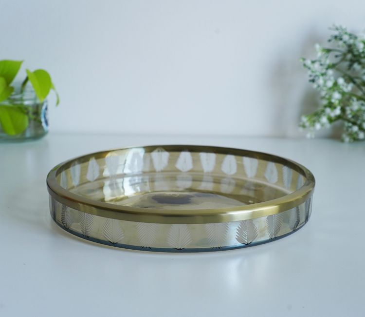 Midori Self Leaf Gold And Black Luster Tray