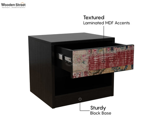 Orren Engineered Wood Bedside Table with Laminated Textured Drawer Front & Open Storage (Patchwork Multi)