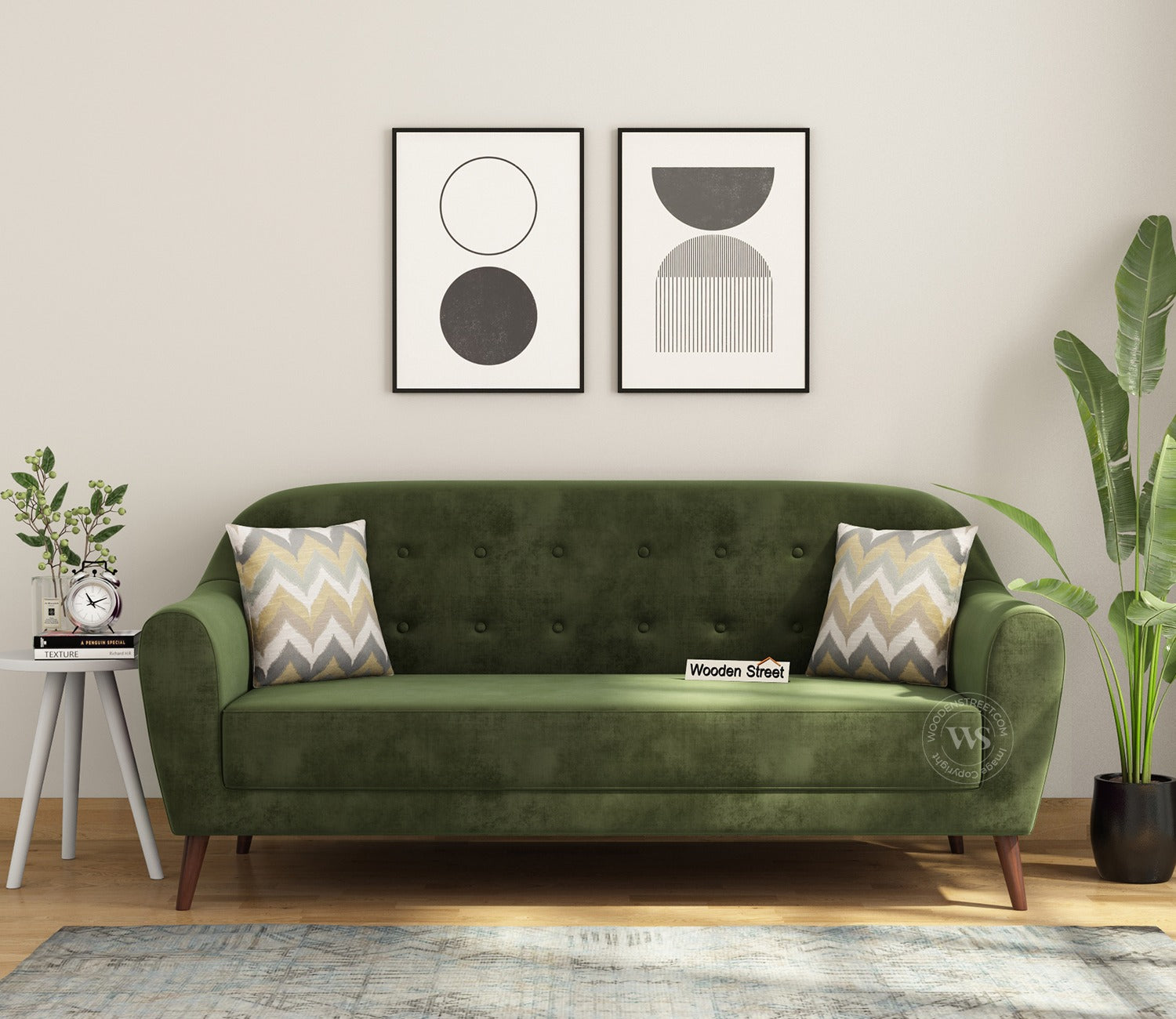 Sibert 3 Seater Fabric Sofa (Dark Olive Green)