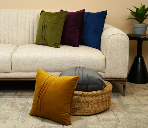 Caro Velvet Pleated Cushion Cover - Pack of 1 (16 x 16 Inches, Chestnut Brown)