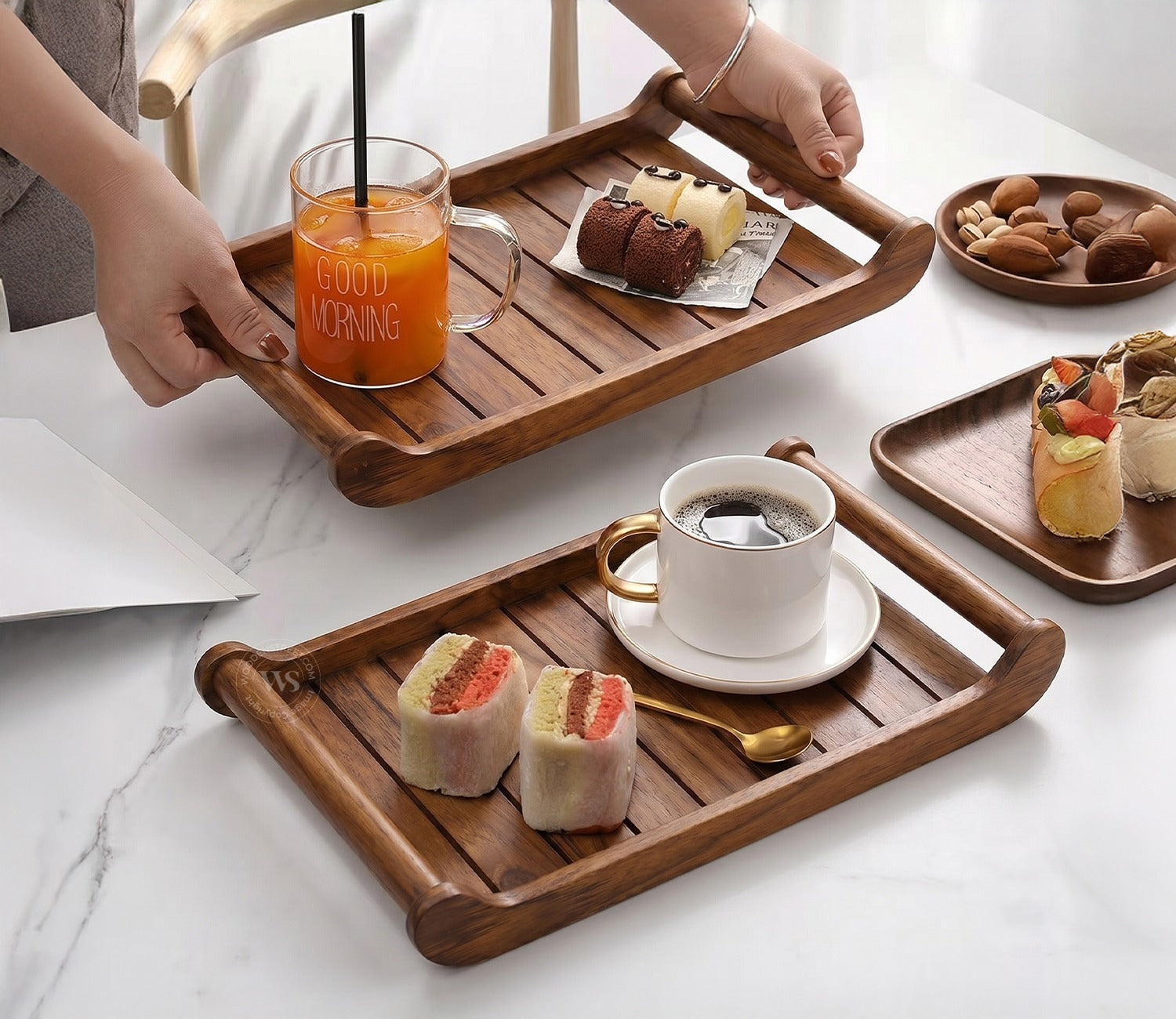 Cruiser Mango Wood Handcrafted Rectangular Serving Tray (Set of 2)