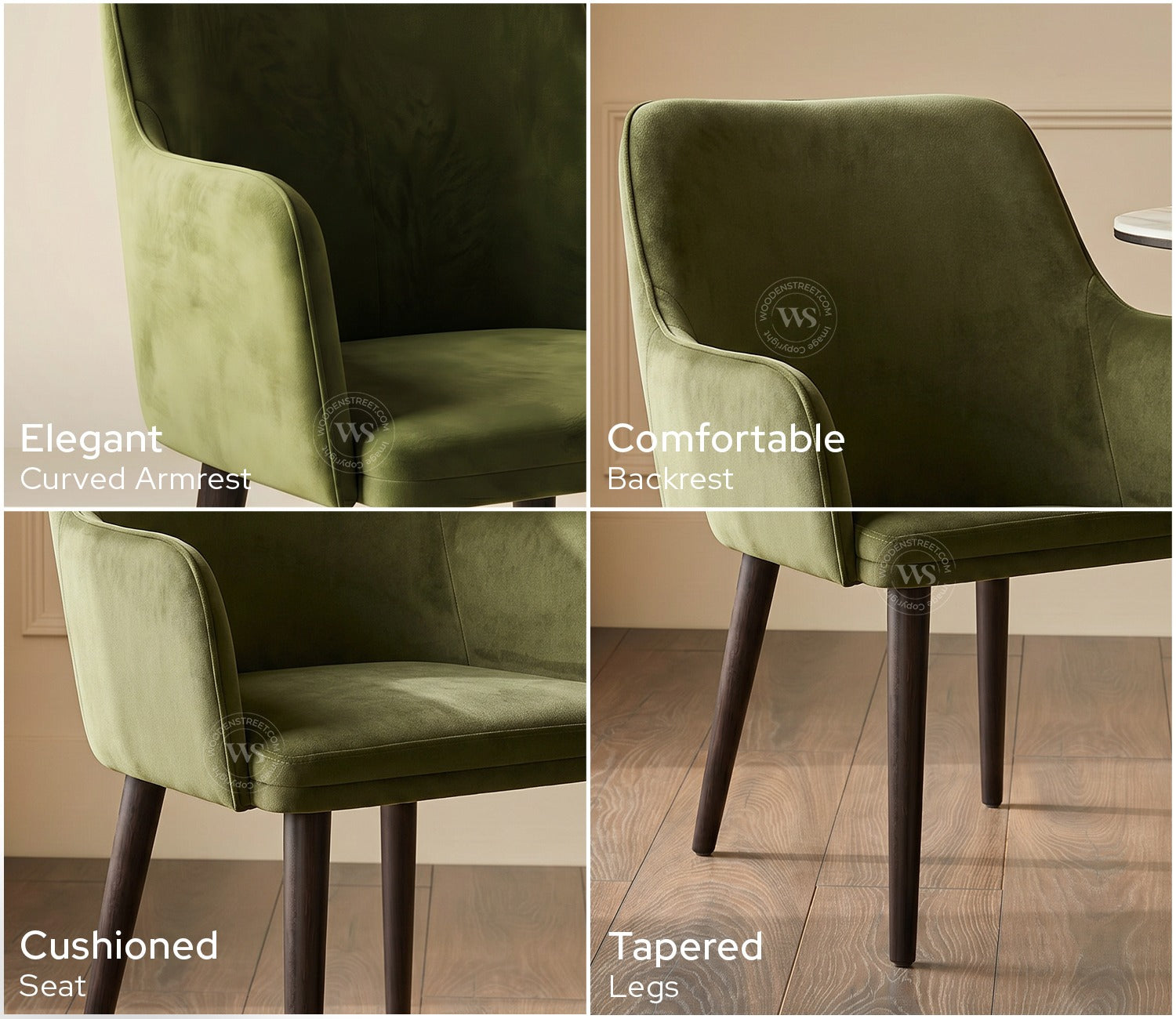 Aureya Upholstered Arm Chair (Dark Olive Green)