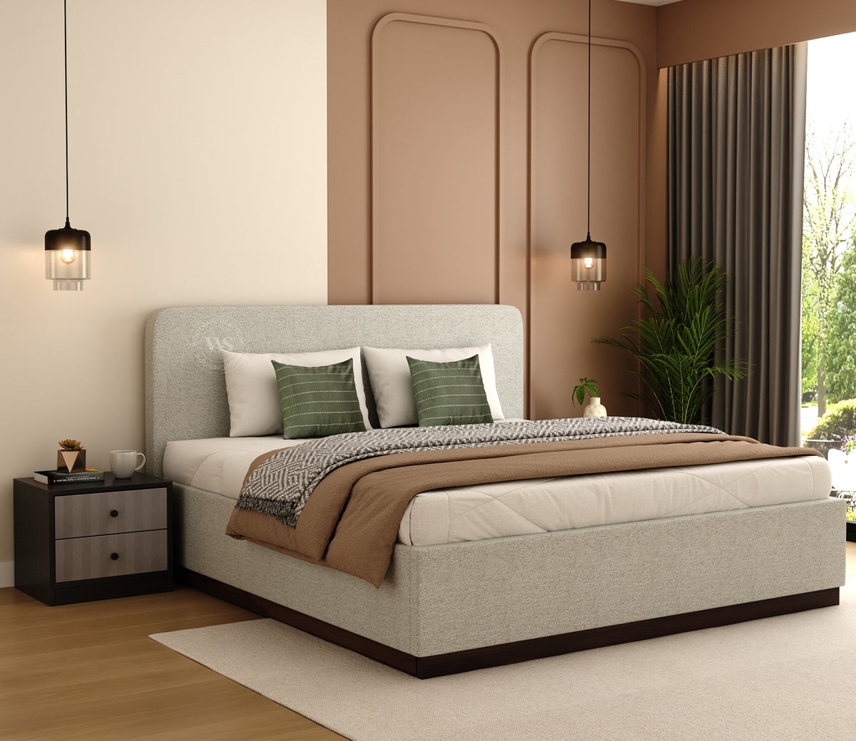 Andreas Premium Fabric Bed with Curved Headboard & Box Storage (King Size, Glacier Grey)