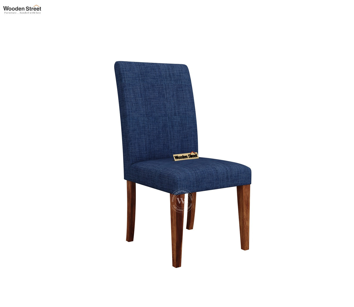 Gladys Sheesham Wood Premium Cotton Cushioned Dining Chair - Set of 2 (Cotton, Honey Iris Blue)