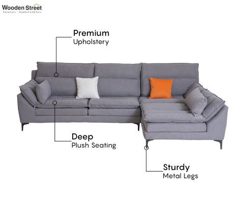 Arnett Premium L shape Fabric Sofa (Grey)