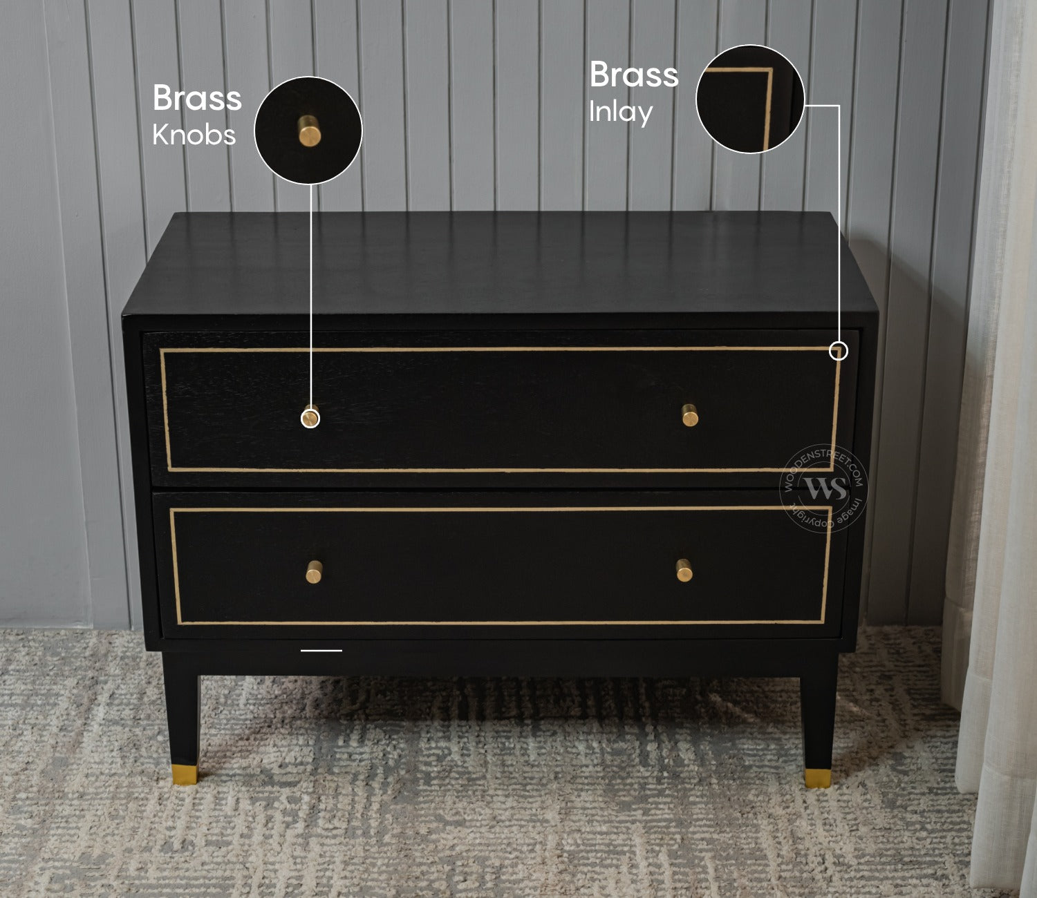 Royce Mango Wood 2 Chest of Drawers (Black Finish)