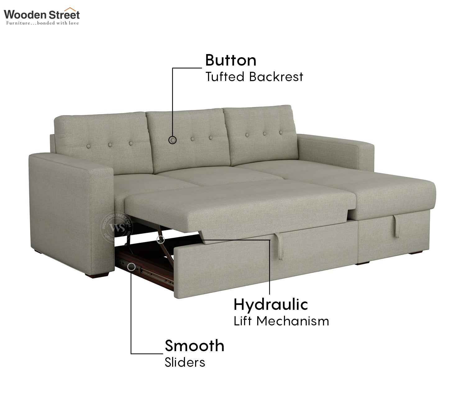 Alfonso Right Aligned Convertible Sofa Cum Bed (Cottage Ivory)