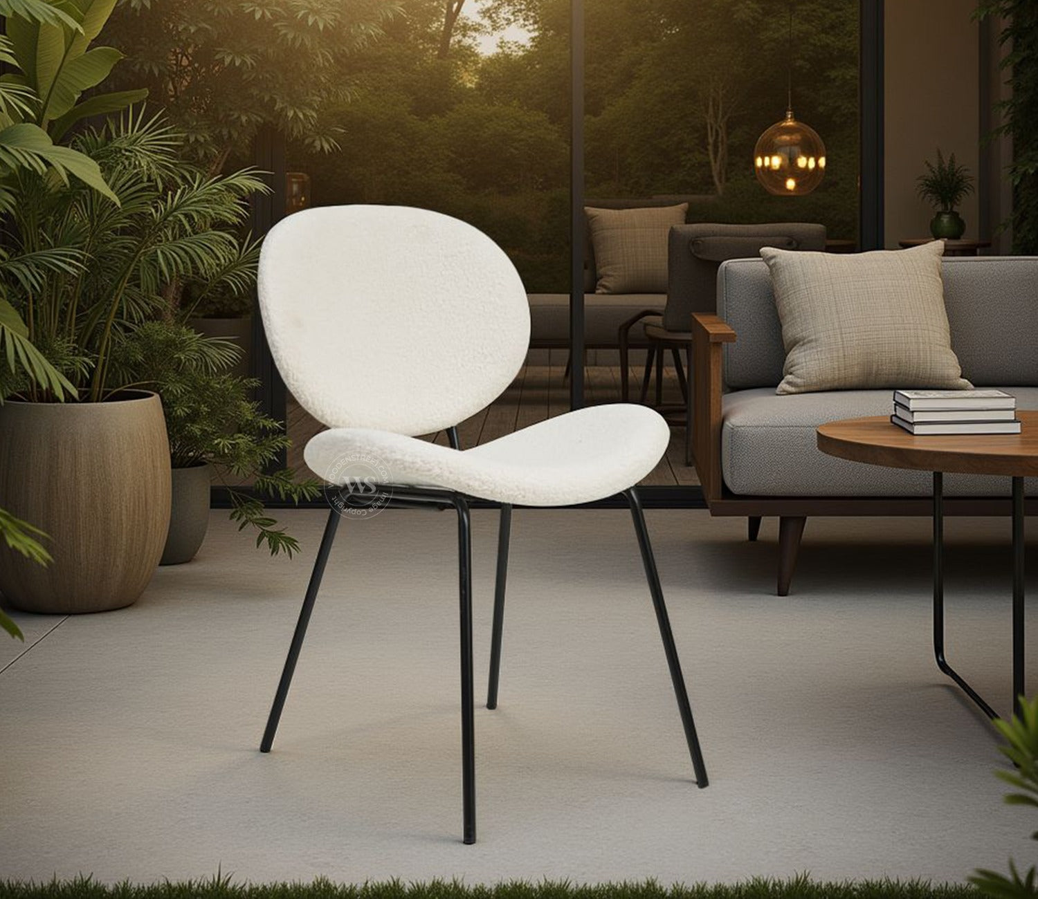 Clouda Modern Upholstered Chair in Boucle Fabric (White)