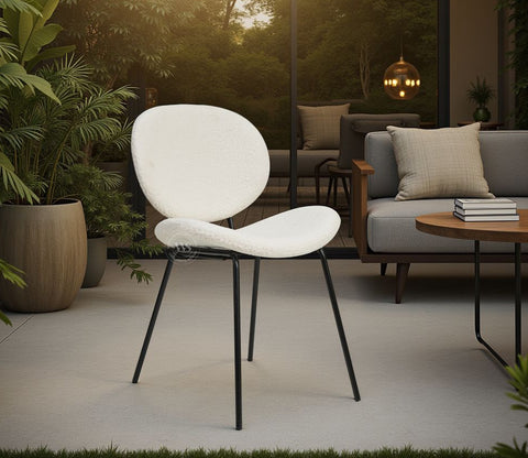 Clouda Modern Upholstered Chair in Boucle Fabric (White)