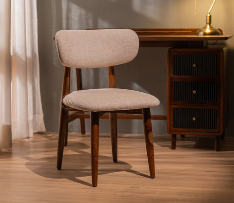 Rivano Sheesham Wood Dining Chair with Plush Upholestery (Jade Ivory)