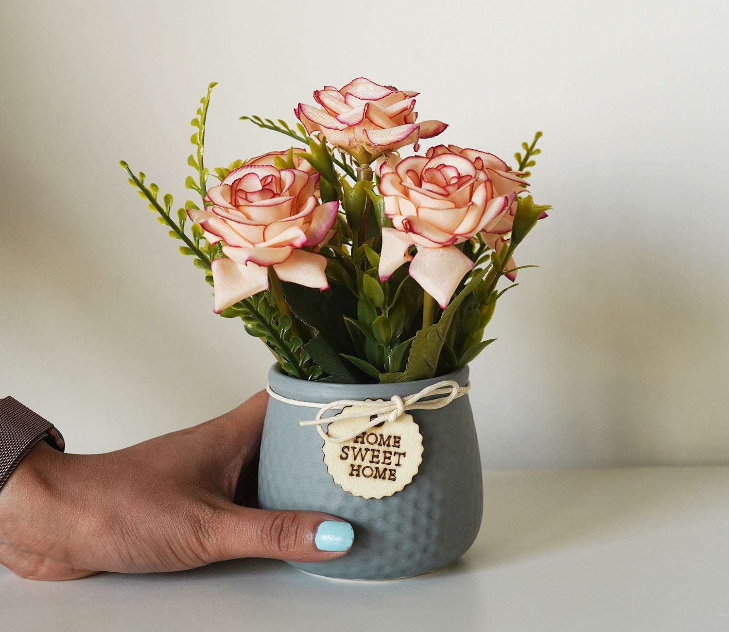 Artificial Flower With Ceramic Pot (Grey)
