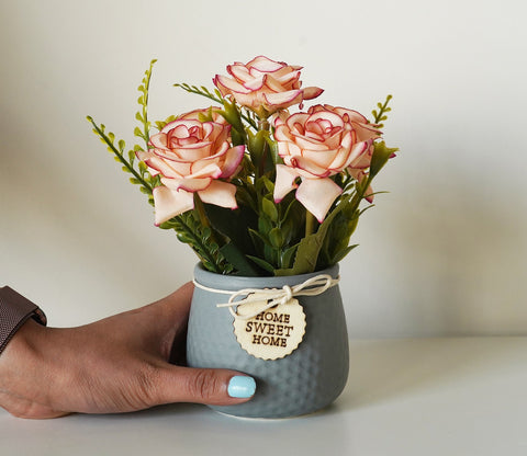 Artificial Flower With Ceramic Pot (Grey)