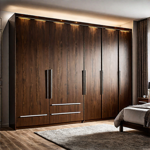 Trueliving  4 Door Fitted Brown wardrobe Laminated Finish & PU Finish (6Ft *2Ft *9Ft -1828.8MM X 609MM X 2743.2MM)