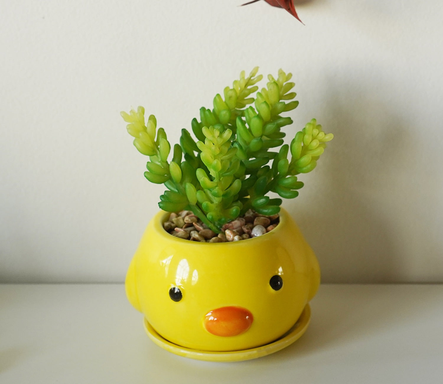 Whimsy Ceramic Enamel Pot With Artificial Flowers (Yellow)