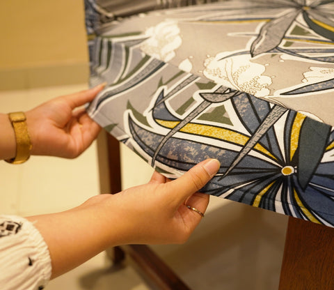 Cassia Floral Printed Polyester Spandex 1 Piece Chair Cover (Grey)