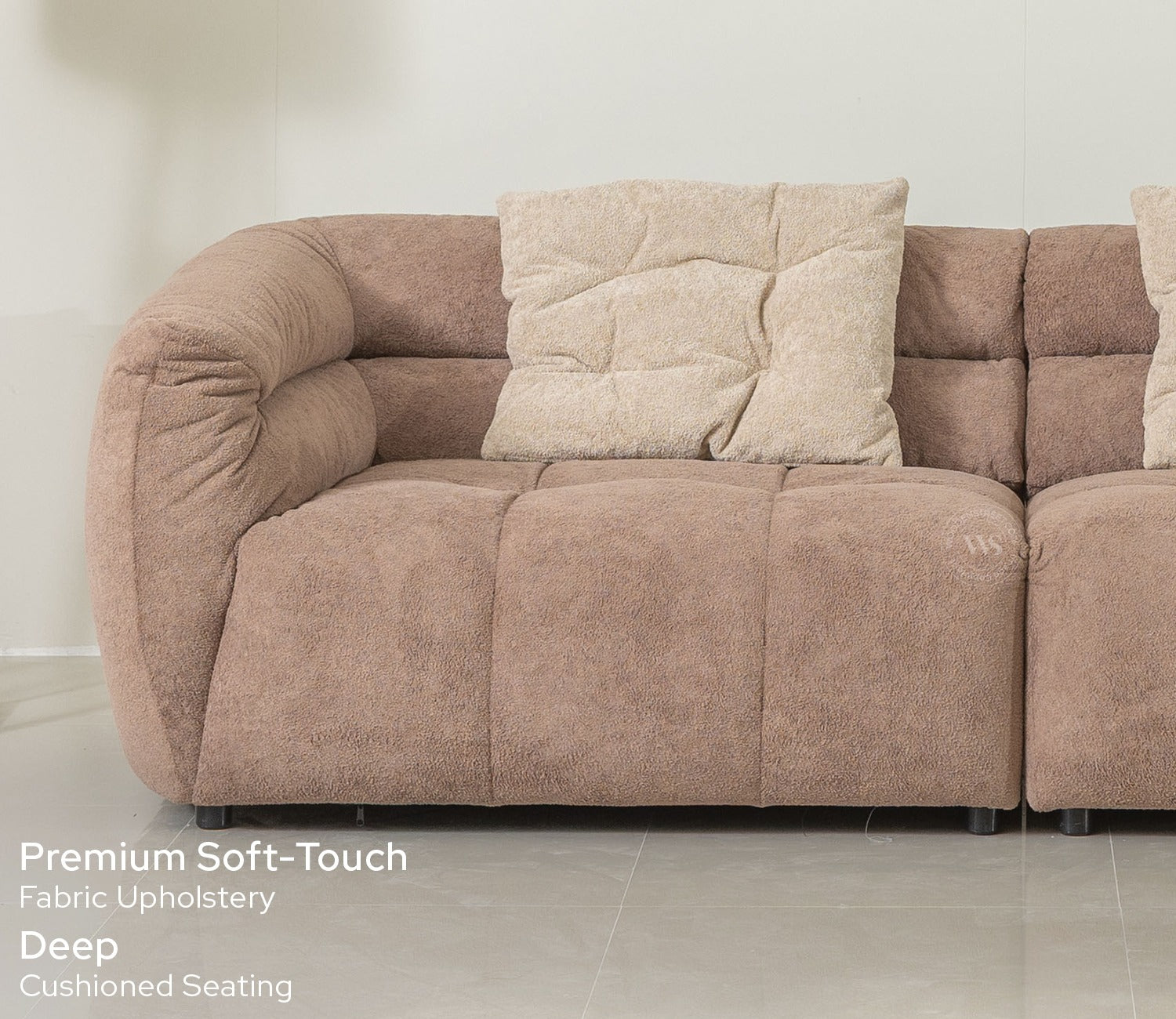 Skava Modern Bubble Tufted Fabric 3 Seater Sofa (Light Brown)