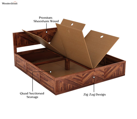 Fidora Sheesham Wood Bed With Box Storage (Queen Size, Honey Finish)