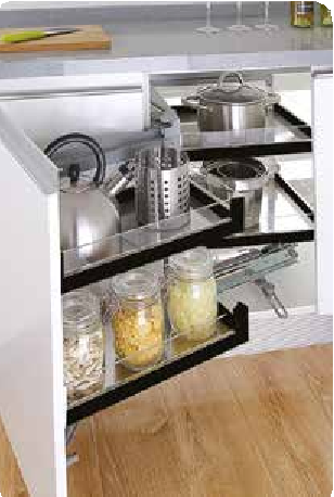 Trueliving_GLASS MAGIC CORNER MATTEE BLACK (SOFT CLOSE) 38"*20"*20" White black Strip