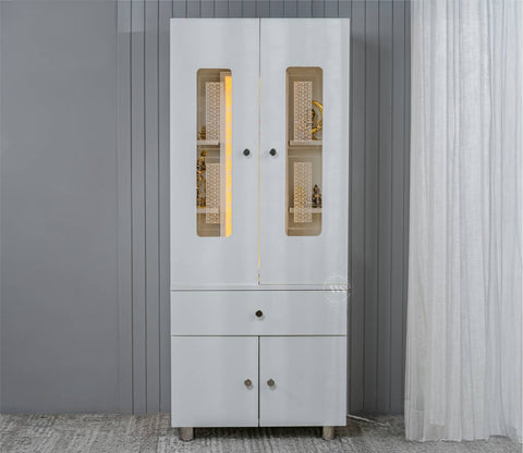 Atharv Engineered Wood Home Temple With Inbuilt LED Light System (White Finish)