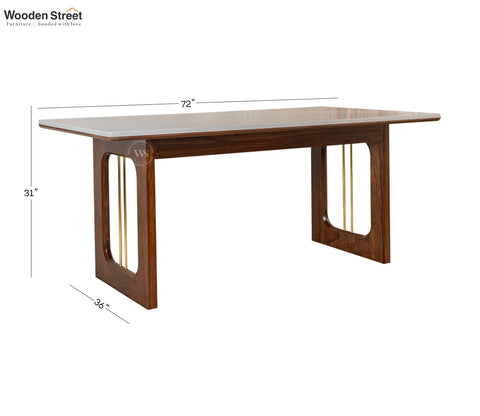 Mishaan-Koby 6 Seater Sheesham Wood Dining Table Set with Quartz Top (Teak Finish)