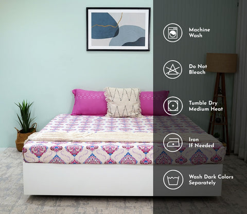 Adorn Moments Queen Size Bedsheet (Pink)