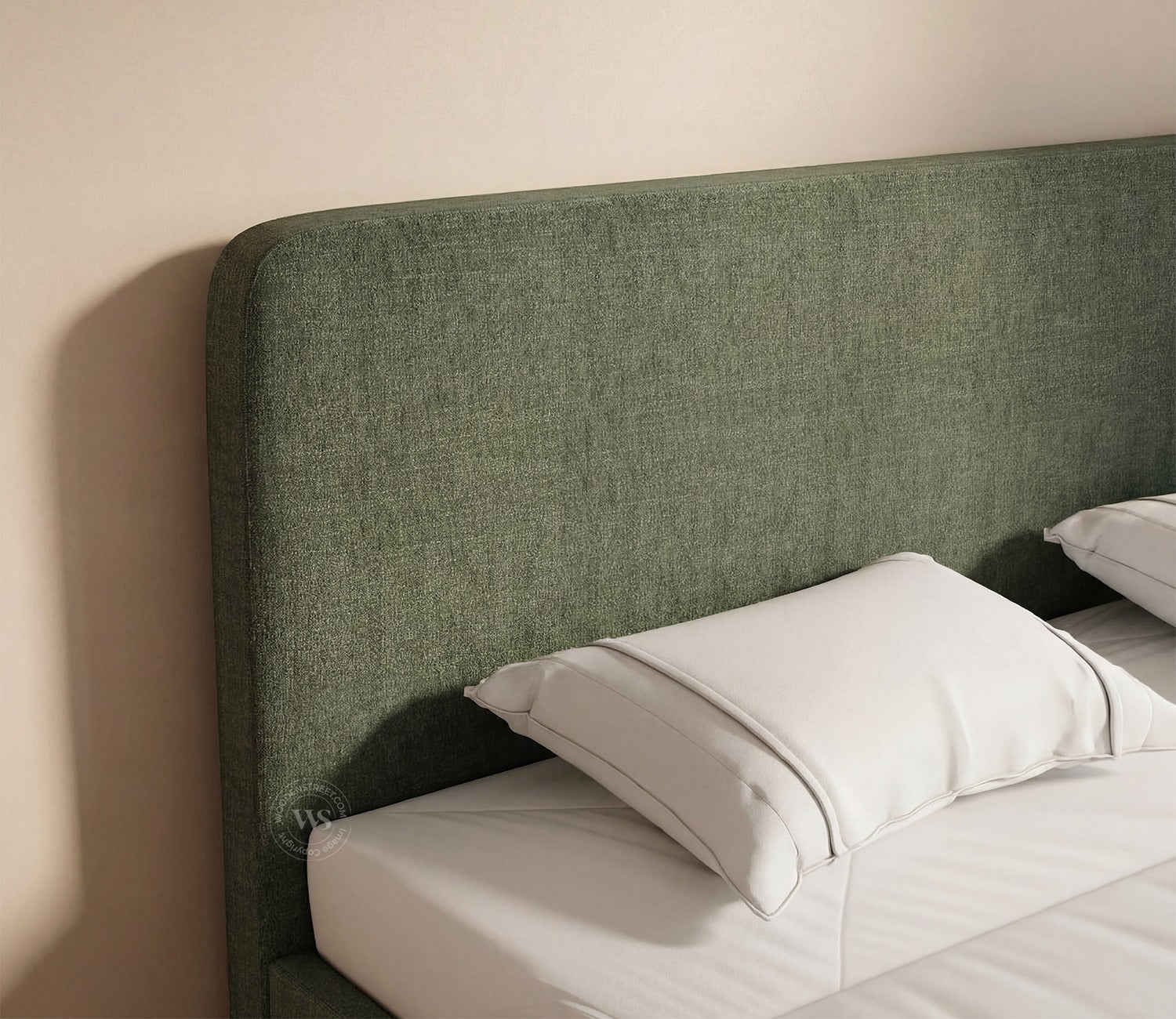 Andreas Premium Fabric Bed with Curved Headboard & Without Storage (King Size, Sage Green)