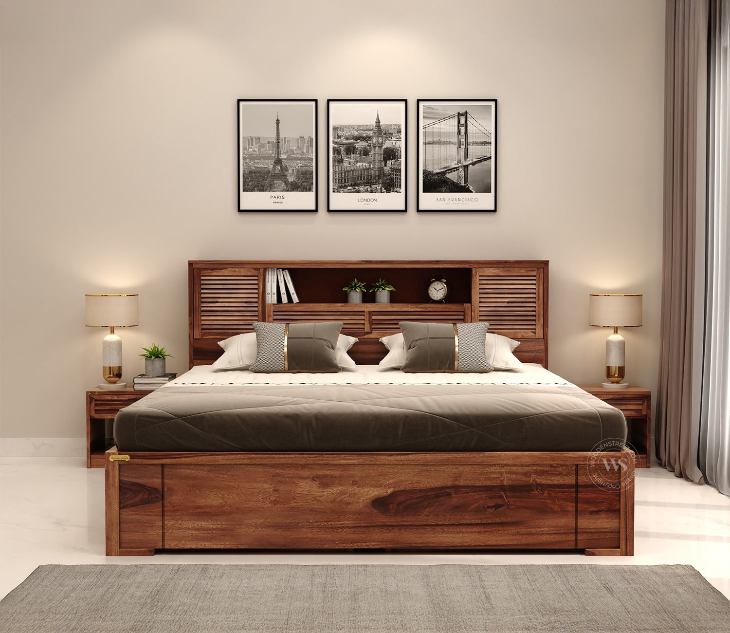 Ferguson Bed with 4 Drawer Storage (King Size, Honey Finish)