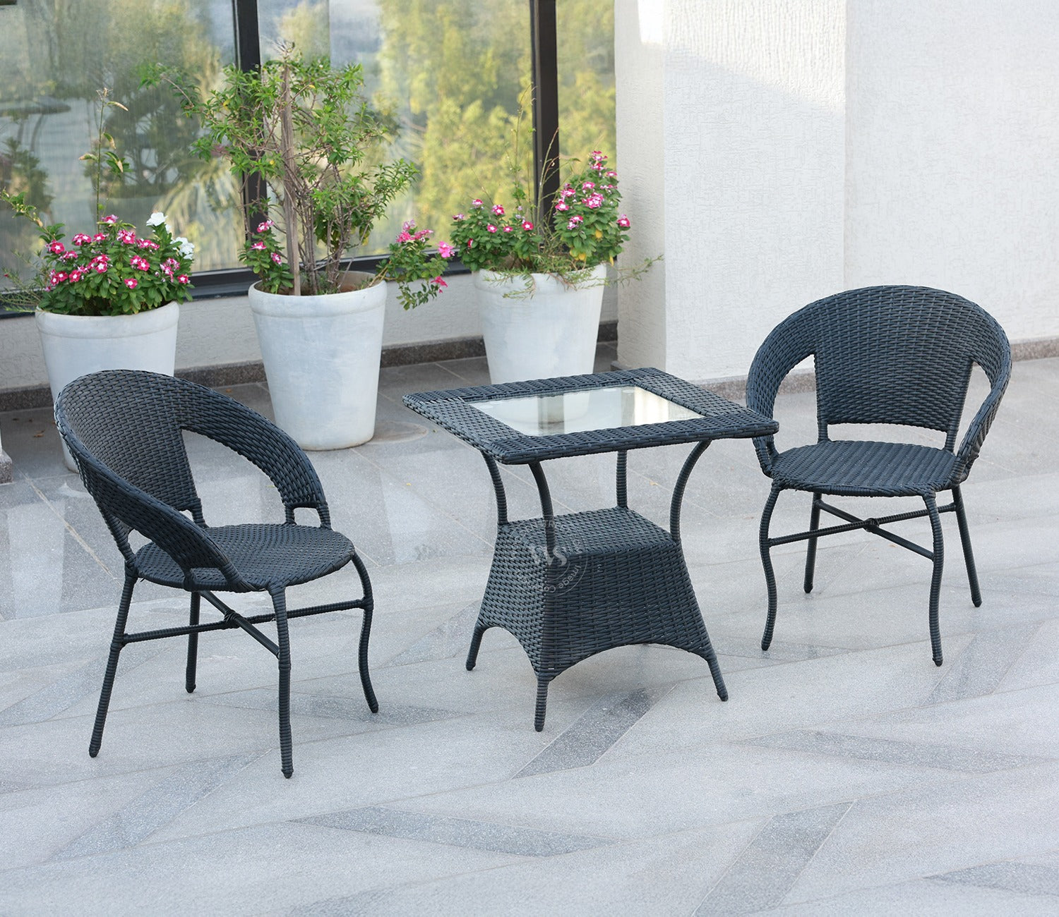 Milano Wicker Outdoor Garden Chairs -Set of 2 (Black)