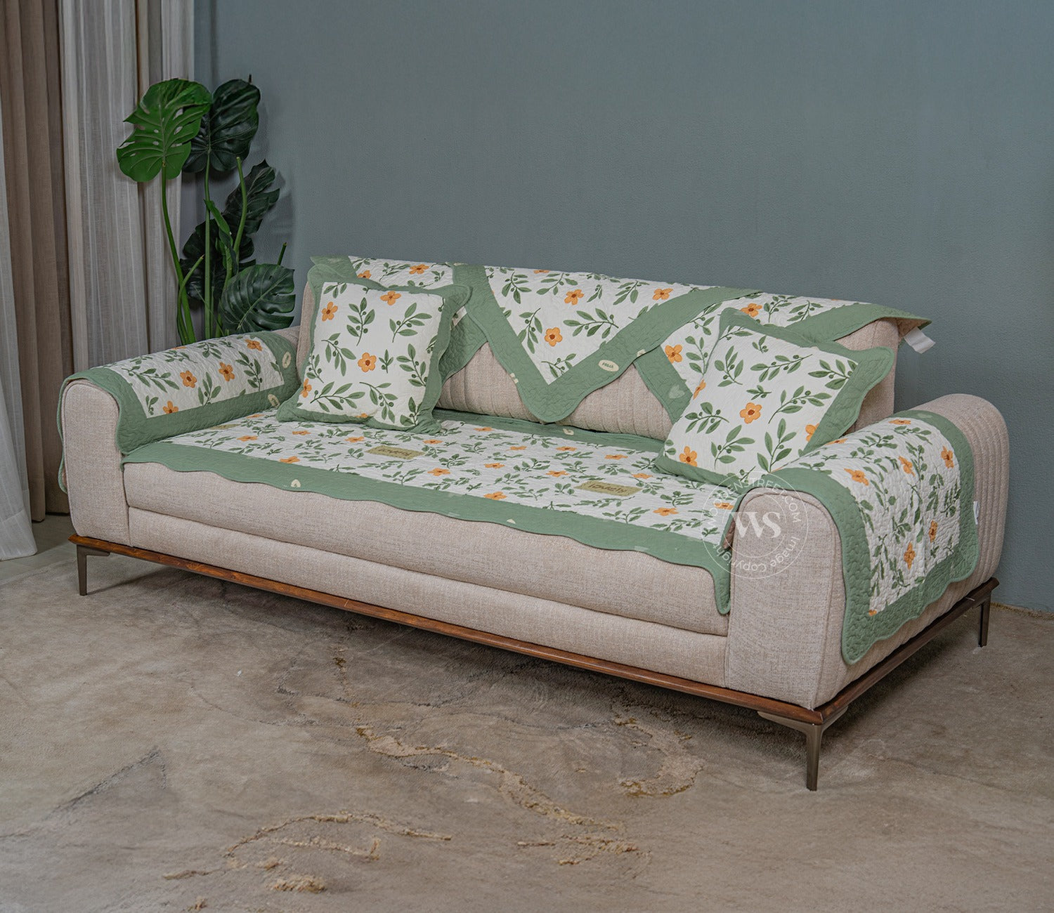 Petal Paradise Floral Multi Color Printed 3 Seater Sofa Cover - Set of 8