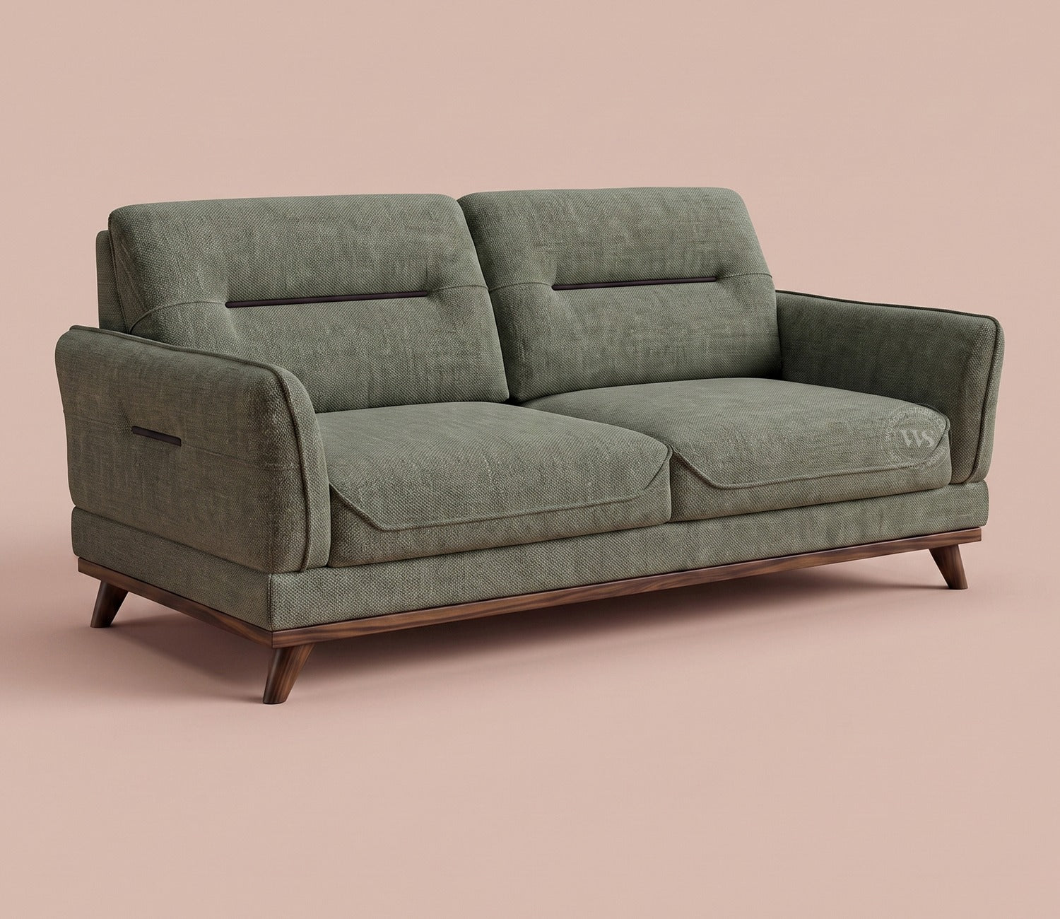 Alvaro 3+1+1 Seater Fabric Sofa with Wooden Accents (Cotton, Sage Green)
