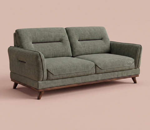 Alvaro 3+1+1 Seater Fabric Sofa with Wooden Accents (Cotton, Sage Green)
