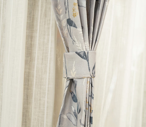 Grey Daisy Uplands Floral Print Light-Filtering Door Curtains Set of 2 (Grey, 7 Feet)