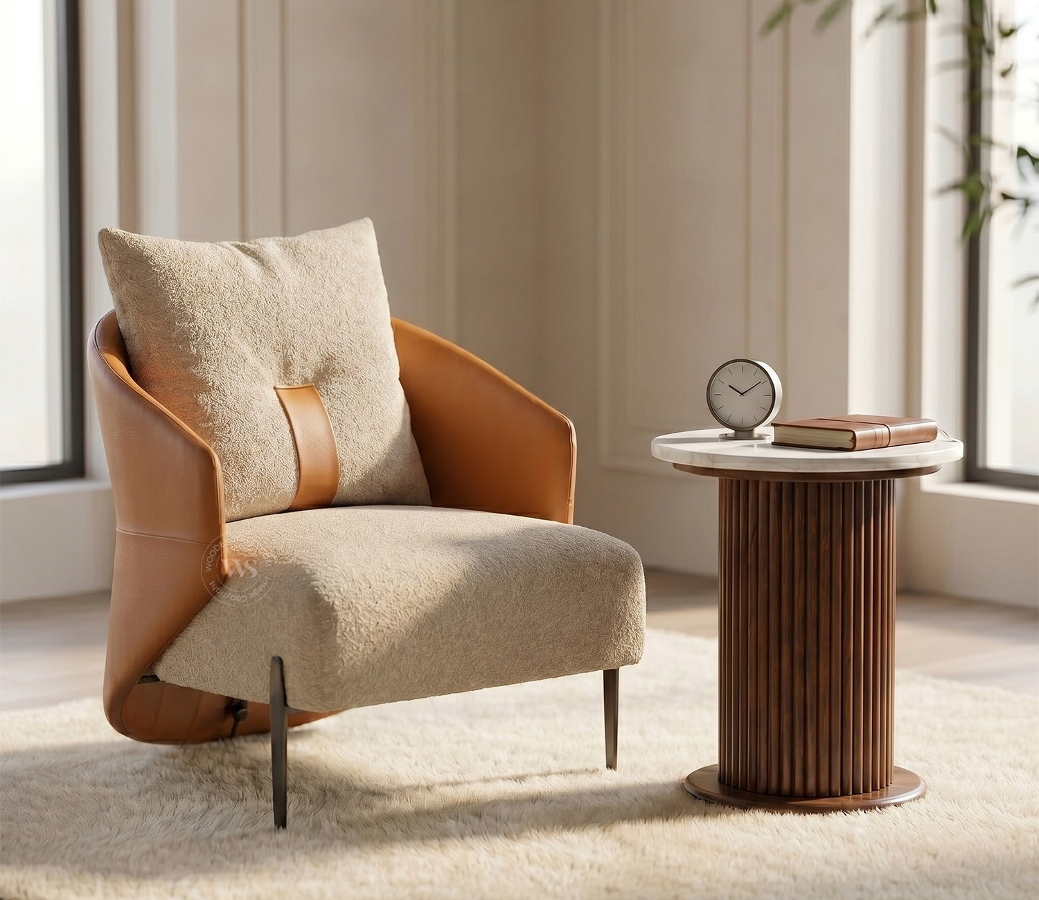 Velora Premium Lounge Chair With Leatherette Backrest & Plush Fabric Seating (Dual Tone)