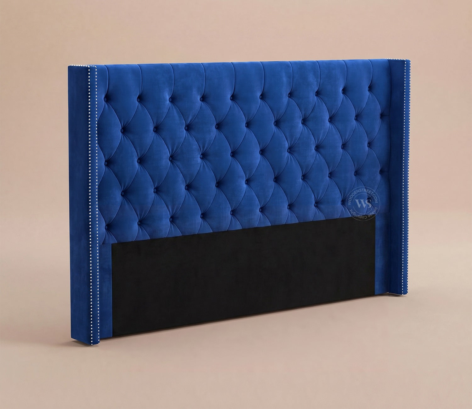 Drewno Sheesham Wood Upholstered Bed With Storage (Queen Size, Indigo Blue)
