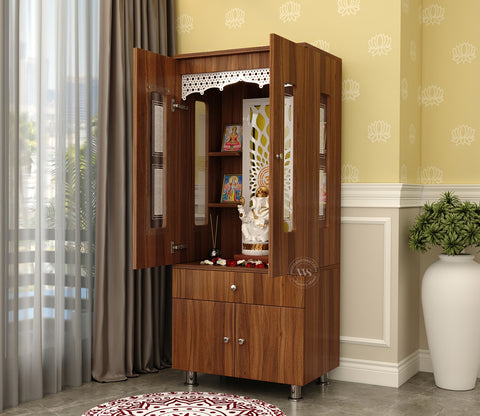 Atharv Engineered Wood Home Temple With Inbuilt LED Light System (Exotic Teak)