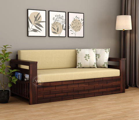 Sereta Sheesham Wood Sofa Cum Bed (Queen Size, Walnut Finish)