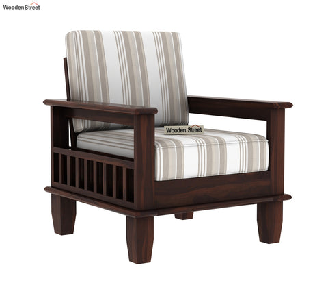 Quartz Printed Fabric Wooden Sofa Chair (Walnut Cream Stripe)