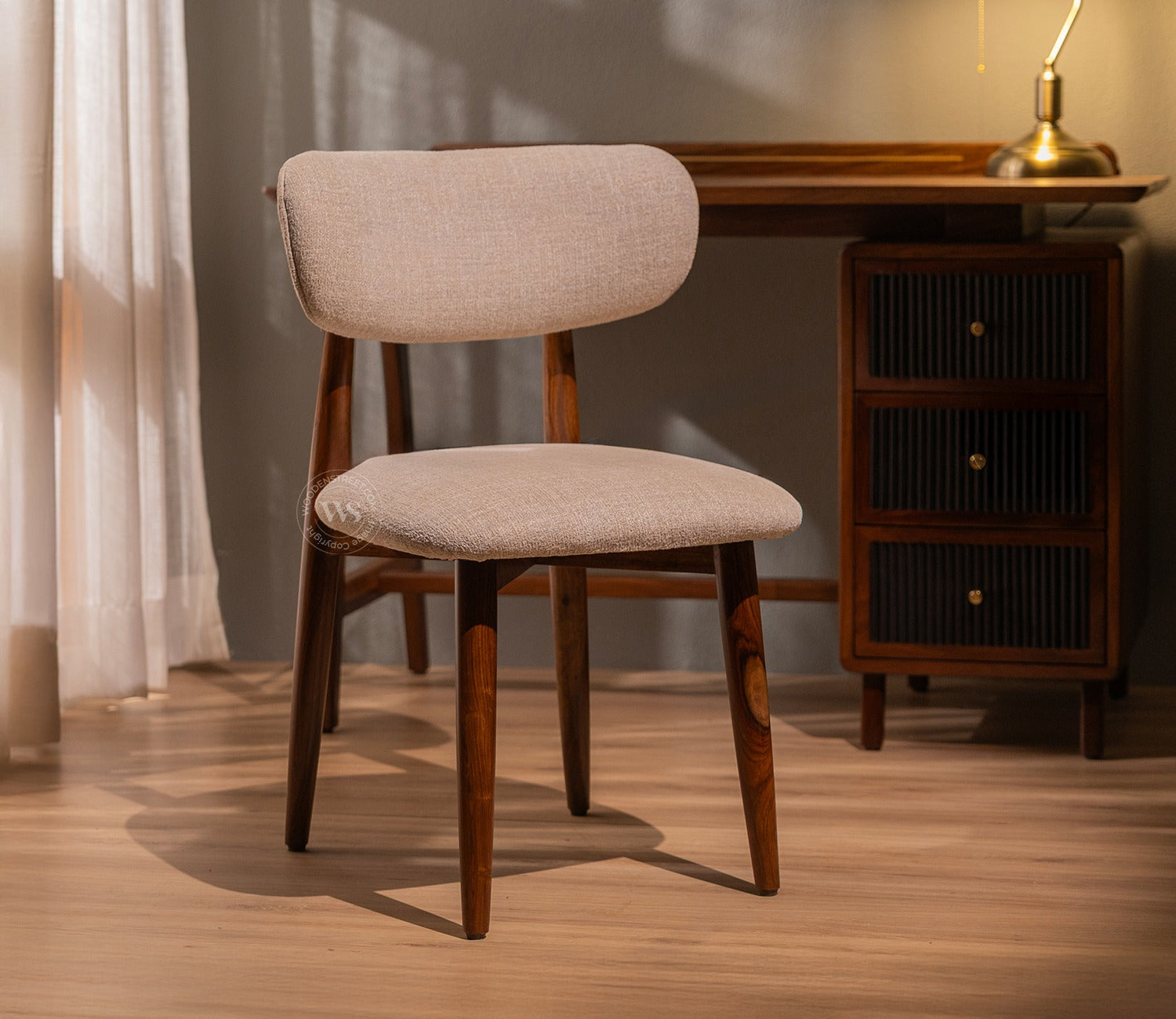 Rivano Sheesham Wood Dining Chair with Plush Upholestery - Set of 2 (Jade Ivory)